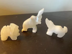 Vintage Hand Carved Alabaster Stone Miniature Elephant Donkey Dog Figurines - Picture 1 of 2