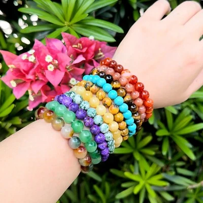 8-10mm Stretchy Stone Bracelets Assorted Natural Gemstone Beads Healing Reiki - Image 1 of 2