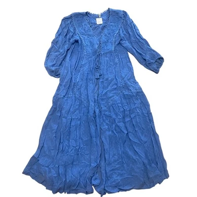 Free People SM Spring Fling Robe Blue Lacey Ruffled Sheer Boho Cottagecore NWT - Image 1 of 4