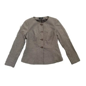 TALBOTS Women's 4 Peplum Blazer Jacket Button Down Front Career Brown Full Lined - Picture 1 of 6