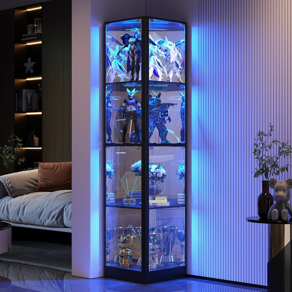 Glass Display Cabinet with Doors , Corner Curio Cabinet with 3-Color LED Lights - Image 1 of 1