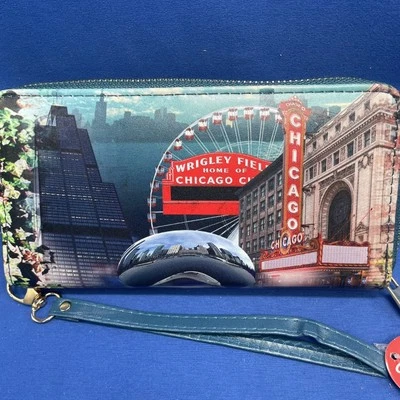 Chicago Cubs Wrigley Field MLB Wallet Curve Zip Organizer Women's Wristlet NEW - Image 1 of 4