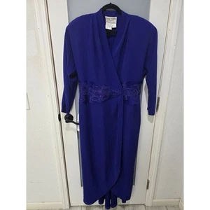 Vintage Daymor Couture Beaded Gown Blue Dress 16 Long Formal Eveningwear - Picture 1 of 6