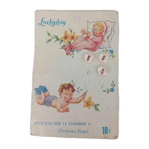 Vintage Luckyday 3 of 6 Carded Pearl Buttons Pink Infants Style 9095 Size 12 - Picture 1 of 4