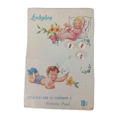 Vintage Luckyday 3 of 6 Carded Pearl Buttons Pink Infants Style 9095 Size 12 - Image 1 of 4