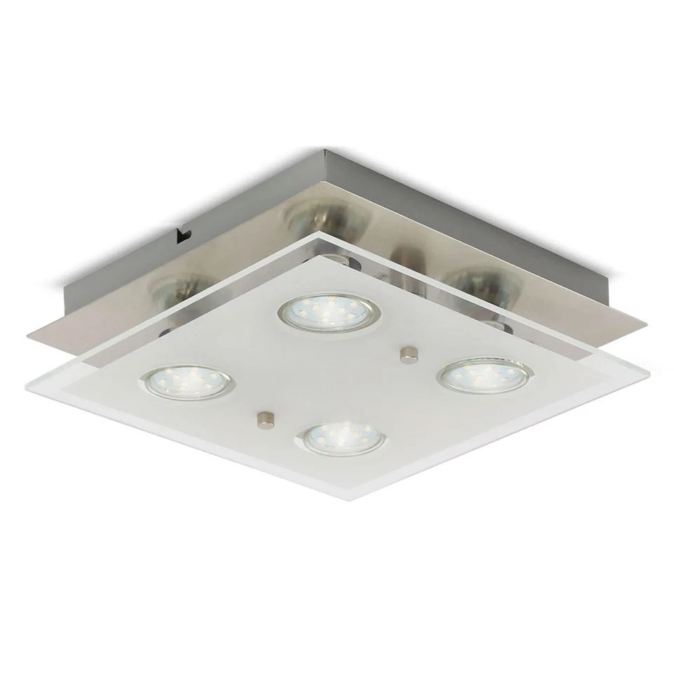 Lampada Da Soffitto LED Nichel Opaco Quadrati 25cm 4 X 3W GU10 1000lm Lampada - Immagine 1 di 4