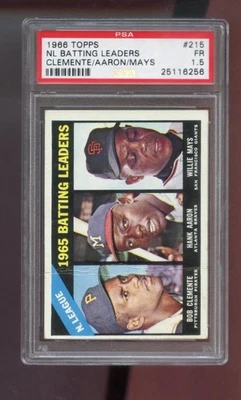1966 Topps #215 NL N.L. Líderes de bateo Hank Aaron Willie Mays Clemente PSA 1.5 Foto 1 de 2