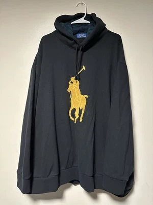 Polo Ralph Lauren masculino com capuz 4XL Big Pony lã preto xadrez dourado - Imagem 1 de 4