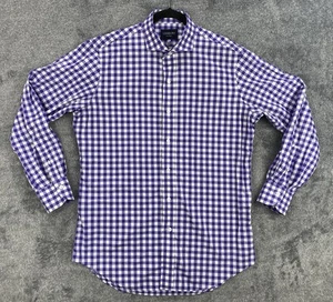 Ledbury Mens 16.5 Shirt Purple White Check Long Sleeve Button Down Business - Picture 1 of 18