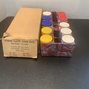 Vintage Styrene Plastic Poker Rack Mottled Color With Plastic Chips - Picture 1 of 12
