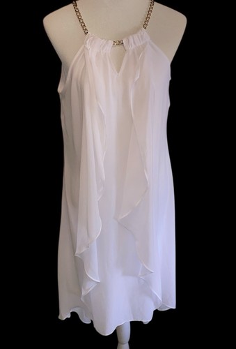 PALM ANGELS Abito Thalia Sodi For Macy’s Cascade Chiffon Bianco Cocktail Orlo Alto Basso Taglia M M