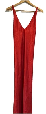 Maxi Vestido Sin Mangas Y2k Fredericks Hollywood Rojo Satinado Vestido Tirantes Glamour Años 90 L Foto 1 de 4