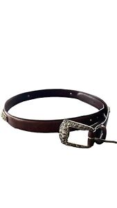 Fossil Womens Brown Leather Belt Silver Buckle BT7779 Size L