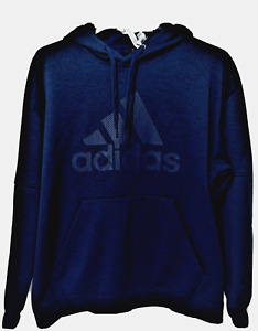 New Adidas Big Logo Performance Fleece Hoodie Men's 2XL Blue Pullover Sweatshirt