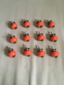 Set 12 Orange Knobs Ceramic Bronze Alloy Metal Rustic Cupboard Dresser Handle - Picture 1 of 7