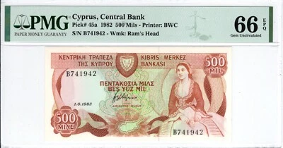 CYPRUS 500 MILS 1982 Pick#45A Printer BWC S/N B741942 WMK:Ram`s Head GU66 PMG - Image 1 of 2