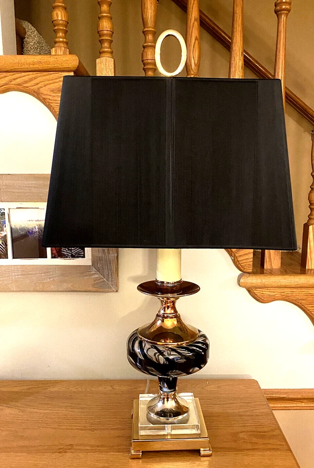 Uttermost Chrissy  26919 Table Blown Glass Porcelain Lamp Rectangule black Shade - Image 1 of 4