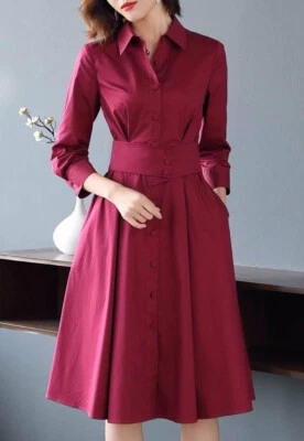 Custom Made To Order Button-Front Pleated Midi A-line Shirt Dress plus1x-10xY726 - Image 1 of 4