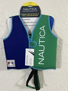 NWT Nautica Blue & Green Child Life Vest/ Swim Jacket, Kids Med/Large 33-55 lbs - Picture 1 of 6