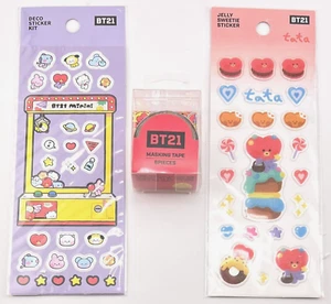 BTS BT21 K-Pop Tata Jelly Sweetie Stickers, Minini Sticker Sheet & Masking Tape - Picture 1 of 4
