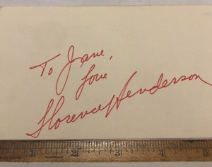 Florence Henderson  Actress Television Brady Bunch Autographed 3x5 Card