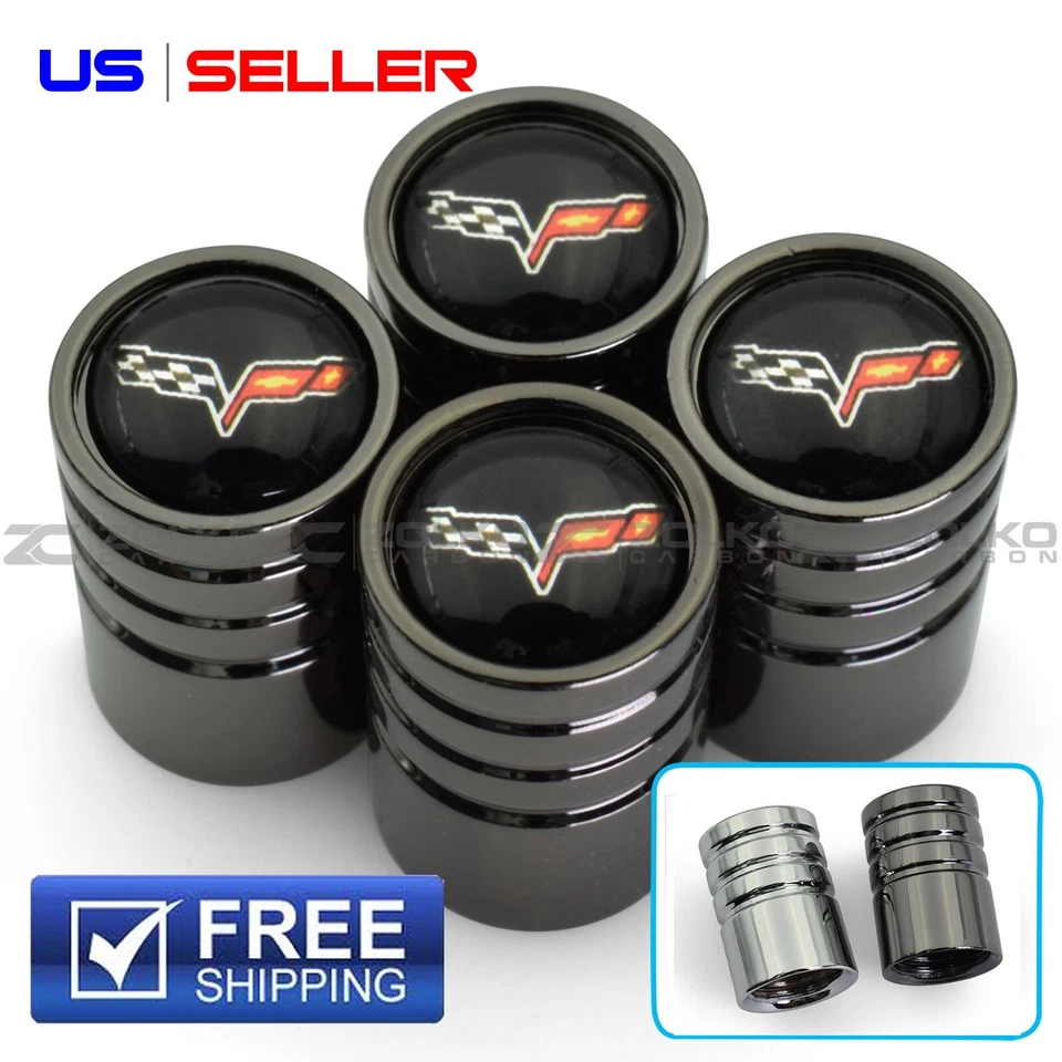 Valve Stem Caps Wheel Tire Black Chrome for Cadillac - US SELLER Ve05