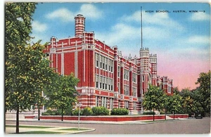 Austin, Minnesota High School - 1947 Leinen Postkarte - Bild 1 von 2