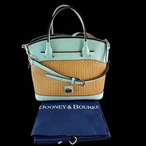 Dooney & Bourke Blue Satchel Bag Woven Embossed Leather Purse Beacon Handbag - Picture 1 of 19
