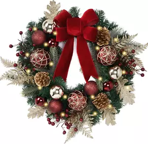 Pre-Lit Christmas Wreath for Front Door with Light, 20 Inch Large Lighted Christ - Picture 1 of 6