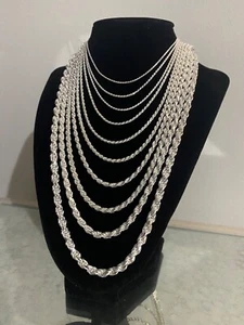 Real 925 Sterling Silver Diamond Cut Rope Chain Made in Italy (1.1mm-5.5mm) - Picture 1 of 16