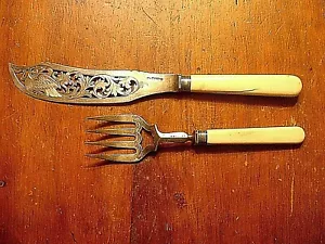 Ornate Antique Sheffield Sterling Fish Serving Set Thomas Stone 1852 - Picture 1 of 6