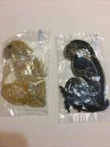 Beaded Bird Pins with Tails Set of 2 Gold Black - Bild 1 von 4