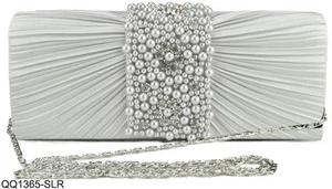 White Ladies Handbag Wedding Bridal Evening Bag Diamante Pearl Beads Decoration - Picture 1 of 1