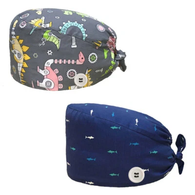 2PK Nurse Hat Cotton Surgical Scrub Bouffant Doctor Kitchen Sweatband Adjustable - Image 1 of 4