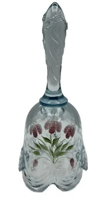 Винтажные синие стеклянные ленты и банты Fenton Bell с ручной росписью и подписью - Изображение 1 из 4