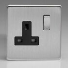 VARLIGHT Screwless Brushed Steel 1 Gang 13A Double Pole Switched Socket