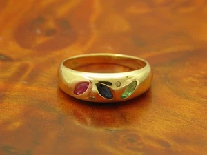 14kt 585 Gelbgold Ring mit Diamant, Saphir, Smaragd & Rubin Besatz / 2,6g / RG57 - Bild 1 von 6