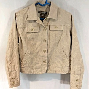 Croft & Barrow women’s Jeans like Jacket sz PM Tan Embroidered Cropped - Picture 1 of 6