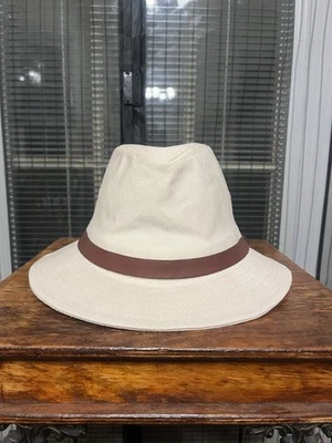 New York Hat & Cap Co Canvas Safari Fedora Hat Tan w/ Brown Band USA Medium - Image 1 of 4