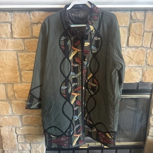 Koos Of Course NEW Reversible Green Feather Artsy Drape Coat Jacket Sz 3X - Picture 1 of 11