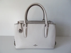 COACH Brooklyn Carryall 56839 Handbag Chalk White Pebble Leather 2Way Purse EXC! - Picture 1 of 24