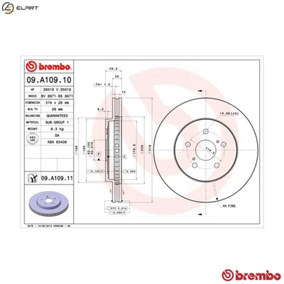 2x BRAKE DISC 09.A109.11 FOR LEXUS TOYOTA 2GR-FE 3.5L 1MZ-FE 3.0L 3MZ-FE 3.3L - Image 1 of 4