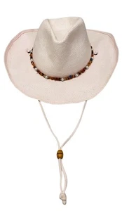 Scala Women's Pink Cowgirl Western Straw Hat Pearls & Stones & Wire Brim Sz S/M - Picture 1 of 12