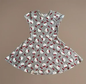 Hello Kitty Fit Flare Terry Dress Grey 14/16 Logo Short Sleeve MIDI - Picture 1 of 10