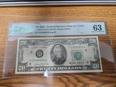 PMG 63 1985 $20 Federal Reserve Note St. Louis Choice Uncirculated - Image 1 of 2