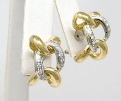 18 kt Multi Gold Pair of 3 Link Diamond Drop Omega Back Earrings B6755 - Image 1 of 4