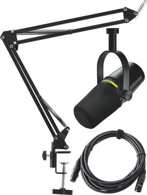 Shure MV7+-K XLR-/USB-C Mikrofon Schwarz Studio Stativ Podcast Set Arm Kabel - Bild 1 von 4