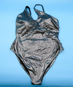 Victorias Secret XXL Gray Metallic Cutout Ribbed Padded One Piece Swimsuit New - Picture 1 of 10