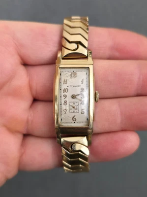 Reloj suizo vintage WITTNAUER 15 JOYAS relleno de oro para hombre tanque largo - ¡Funciona! Foto 1 de 4