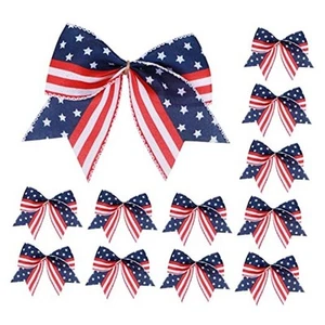 12 Pcs 6 Inch American Flag Bow Patriotic Bows Red White Blue Star Stripes 4th - Picture 1 of 8